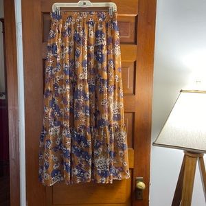 Floral Maxi Skirt in Orange and Blue